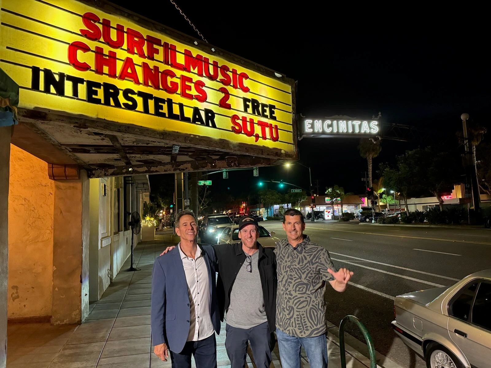 Trevor, Mike and Eddie under the La Paloma marquee